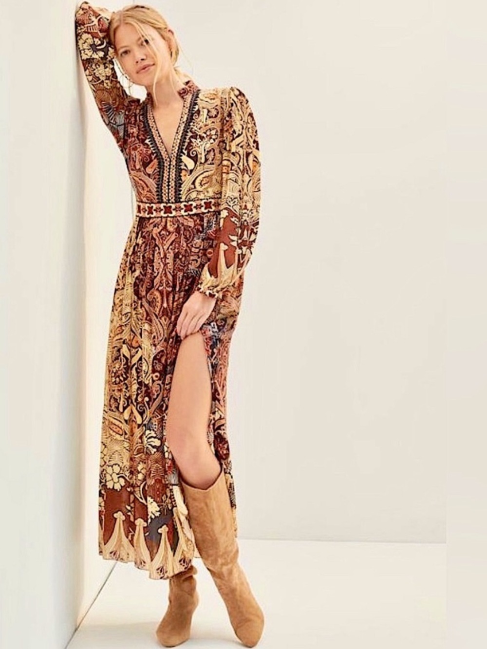 Anthropologie Bhanuni by Jyoti Embroidered Beaded Long Sleeve Maxi Dress NWT 2